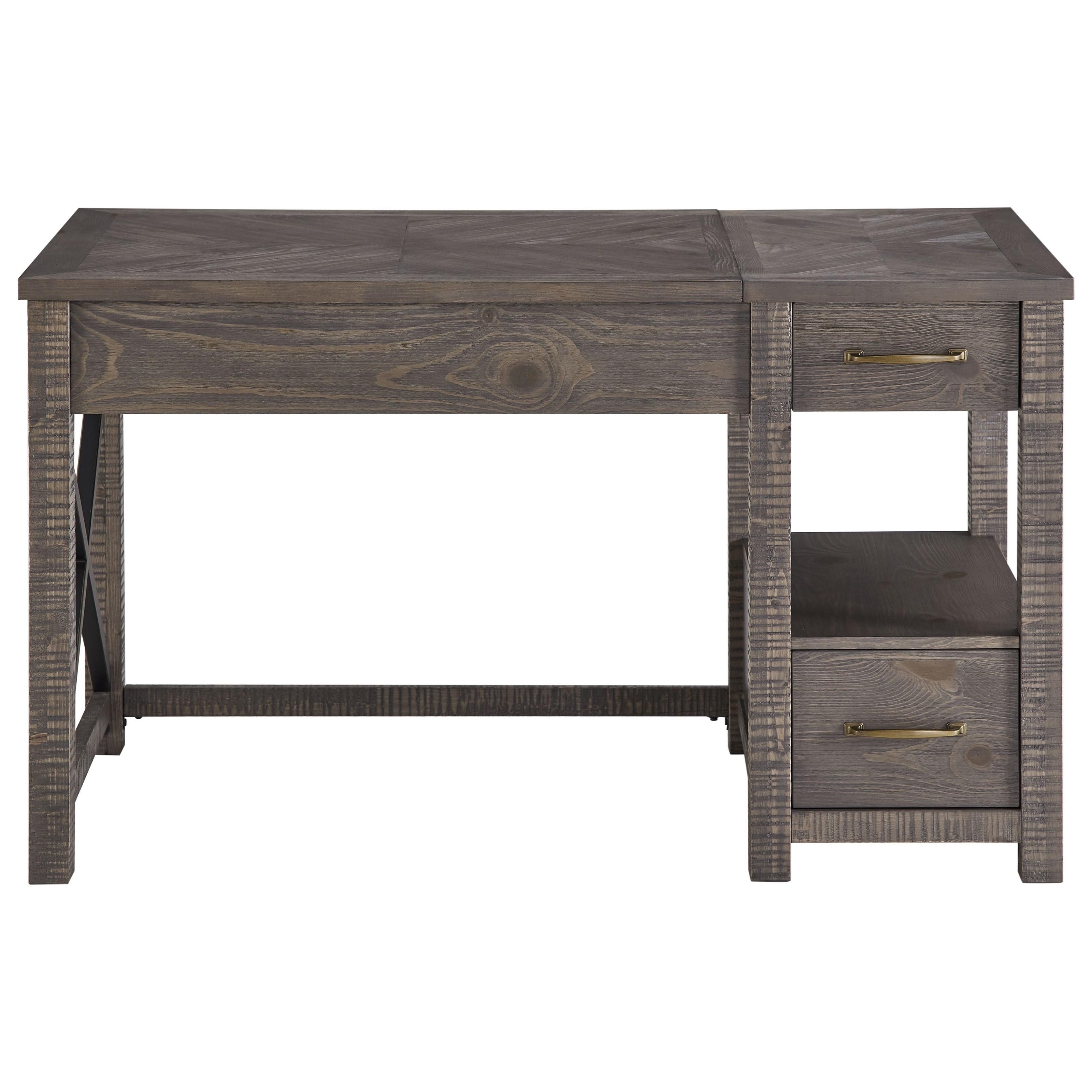 Dexter Rustic LiftTop Desk with 2 Drawers and Open Shelf Sadler's